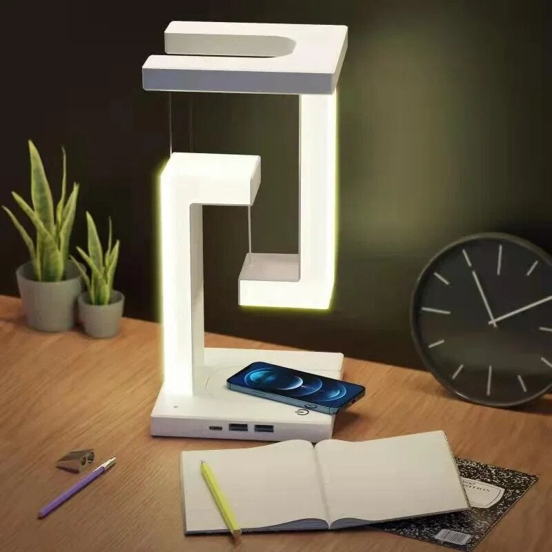 BalanceGlow Lampa z Ładowaniem Bezprzewodowym – Lampa LED z Metalu i Plastiku, Czarna