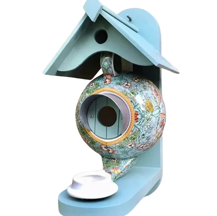 Budka Dla Ptaków w Kształcie Czajniczka – Budka, Żywica i Drewno, Wielokolorowy