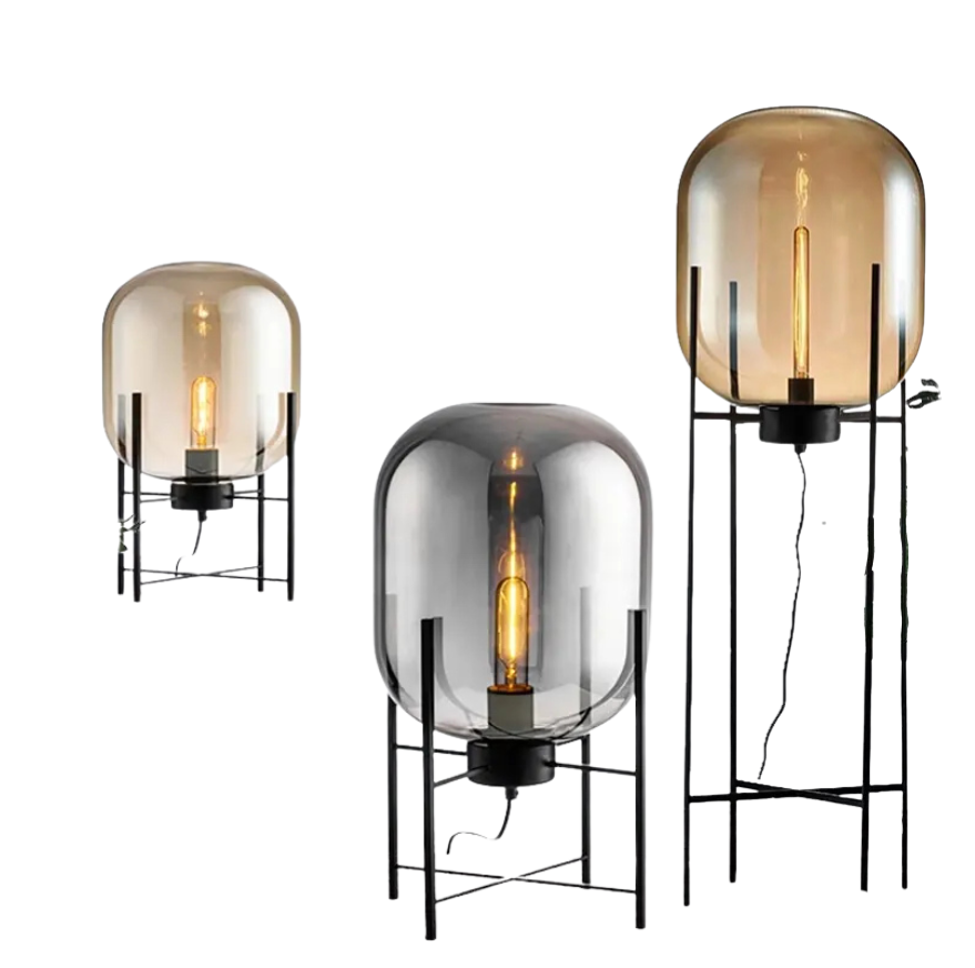 Lampa Podłogowa Riva LED ze Szkła Dymionego i Metalu