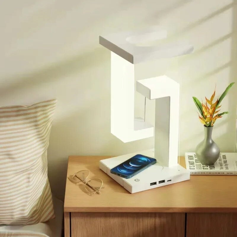 BalanceGlow Lampa z Ładowaniem Bezprzewodowym – Lampa LED z Metalu i Plastiku, Czarna