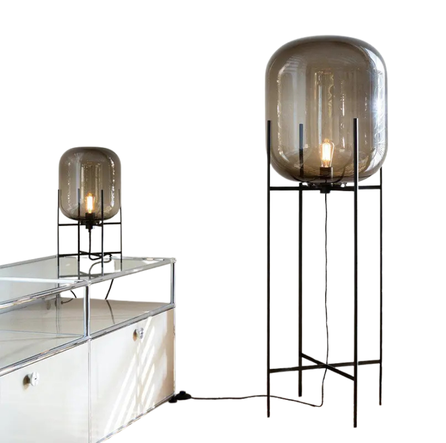 Lampa Podłogowa Riva LED ze Szkła Dymionego i Metalu