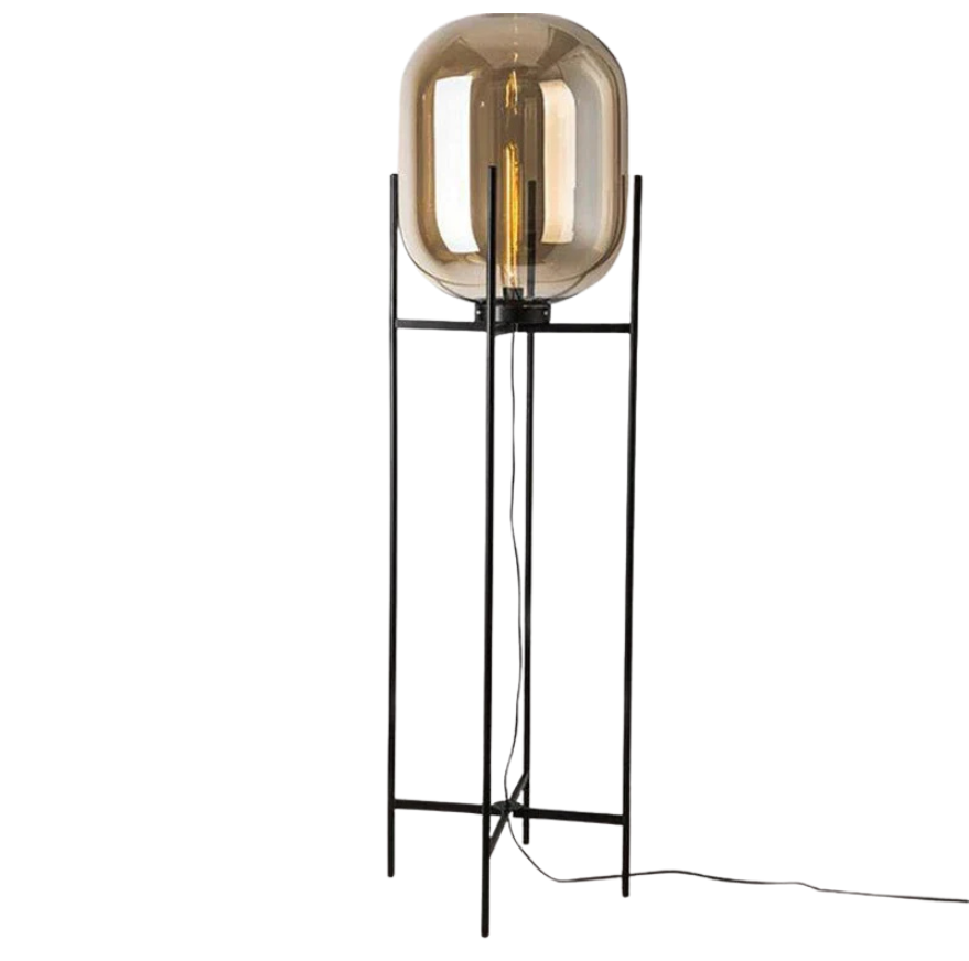 Lampa Podłogowa Riva LED ze Szkła Dymionego i Metalu