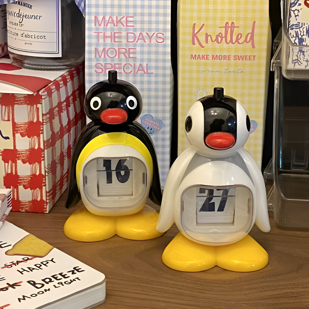 B/W Hue Penguin Kalendarz - Dekoracja Biurkowa i Tracker Daty