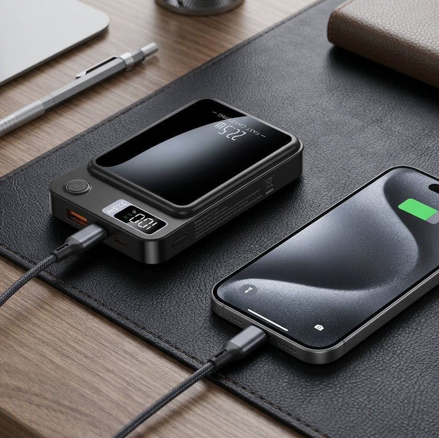 Magnetyczny Powerbank 10000 mAh - Ładowanie Bezprzewodowe i Przewodowe