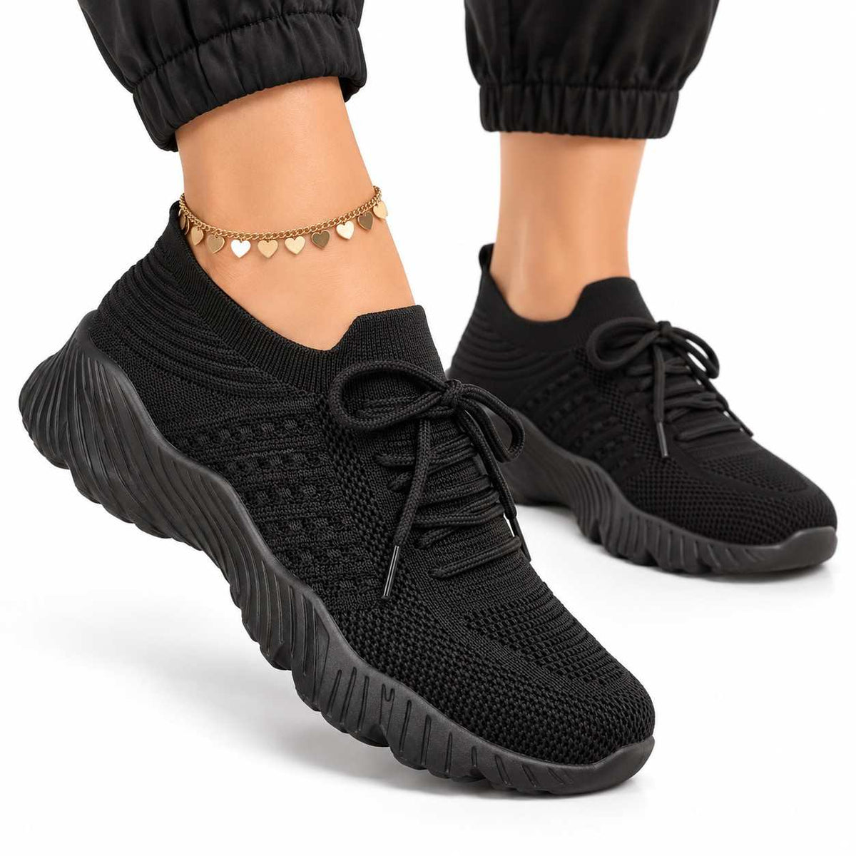 Damskie Sneakersy Sznurowane - EVA, PVC i Bawełna ze Wsparciem Łuku Stopy