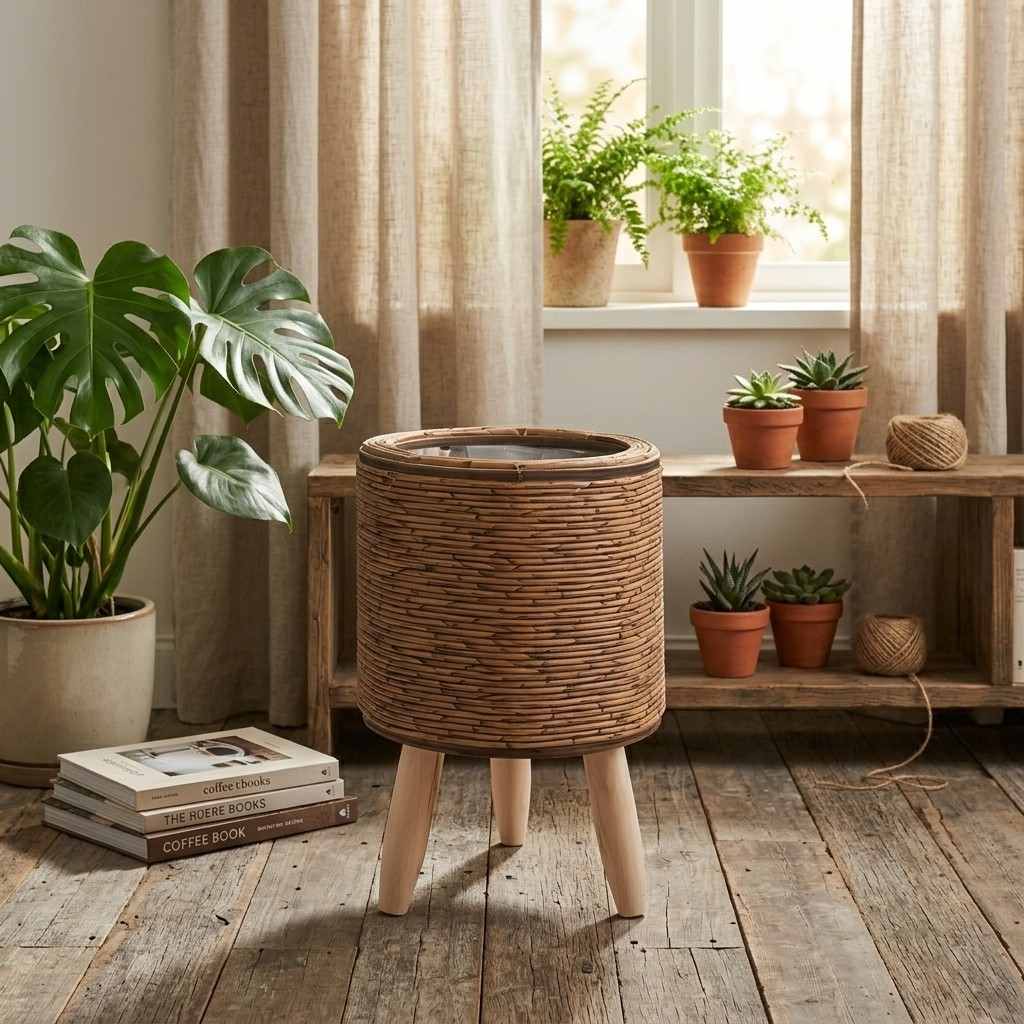 Doniczka FauxWicker - Ręcznie Wykonana Rustykalna Doniczka Rattanowa
