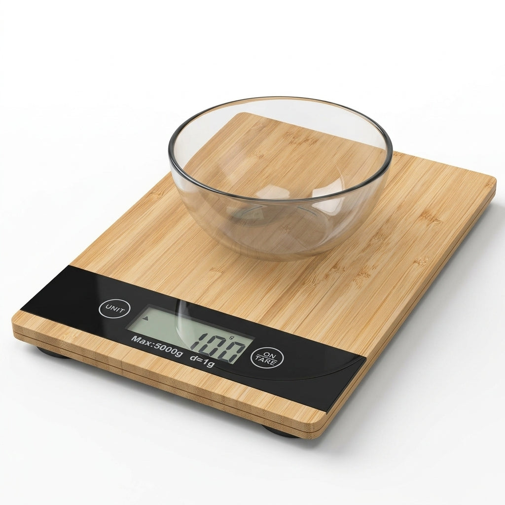Drewniana Waga Cyfrowa do Kuchni - Pomiar do 5 kg i Ekran LCD