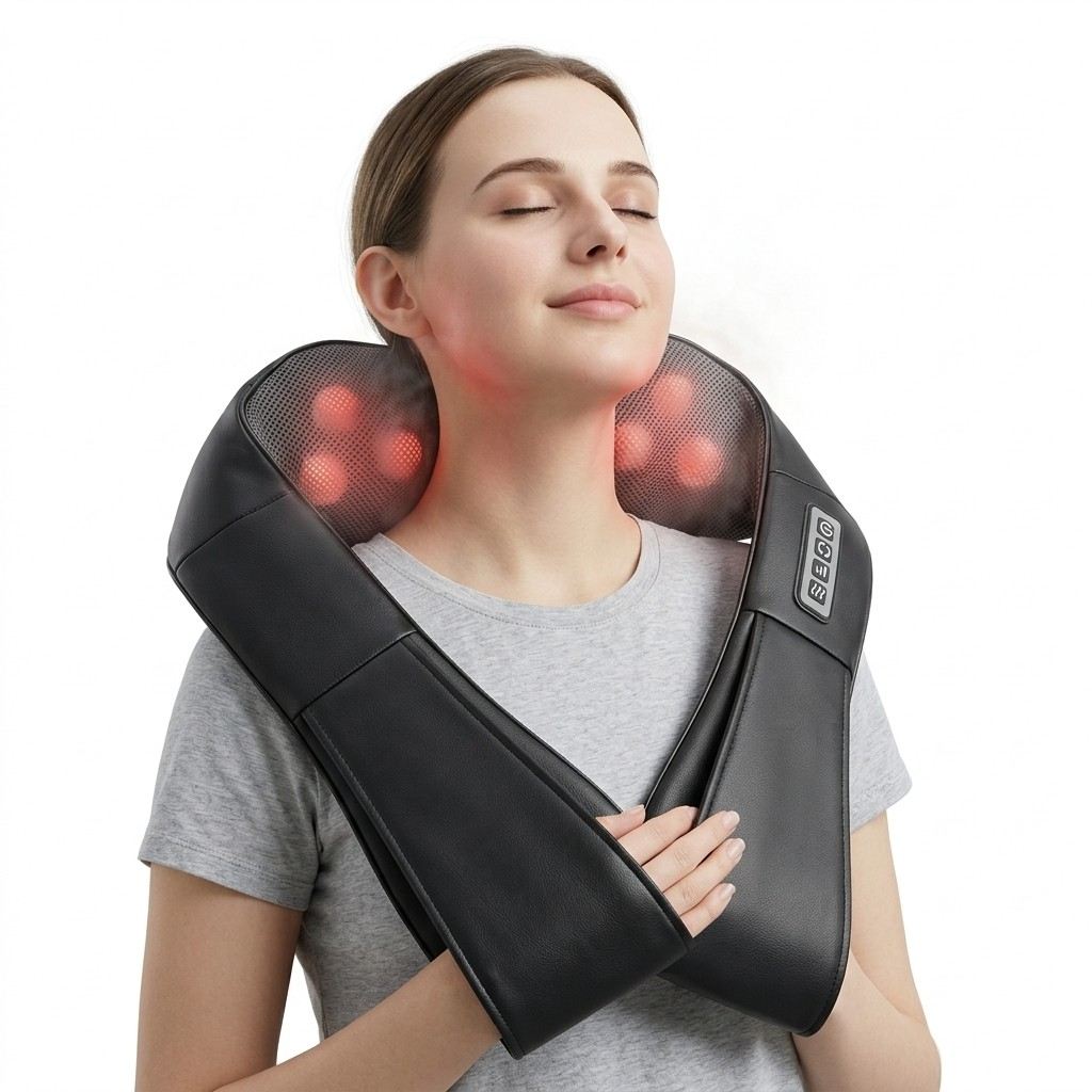 Kompaktowa Poduszka Masująca Shiatsu - 4 Obrotowe Głowice z Ogrzewaniem