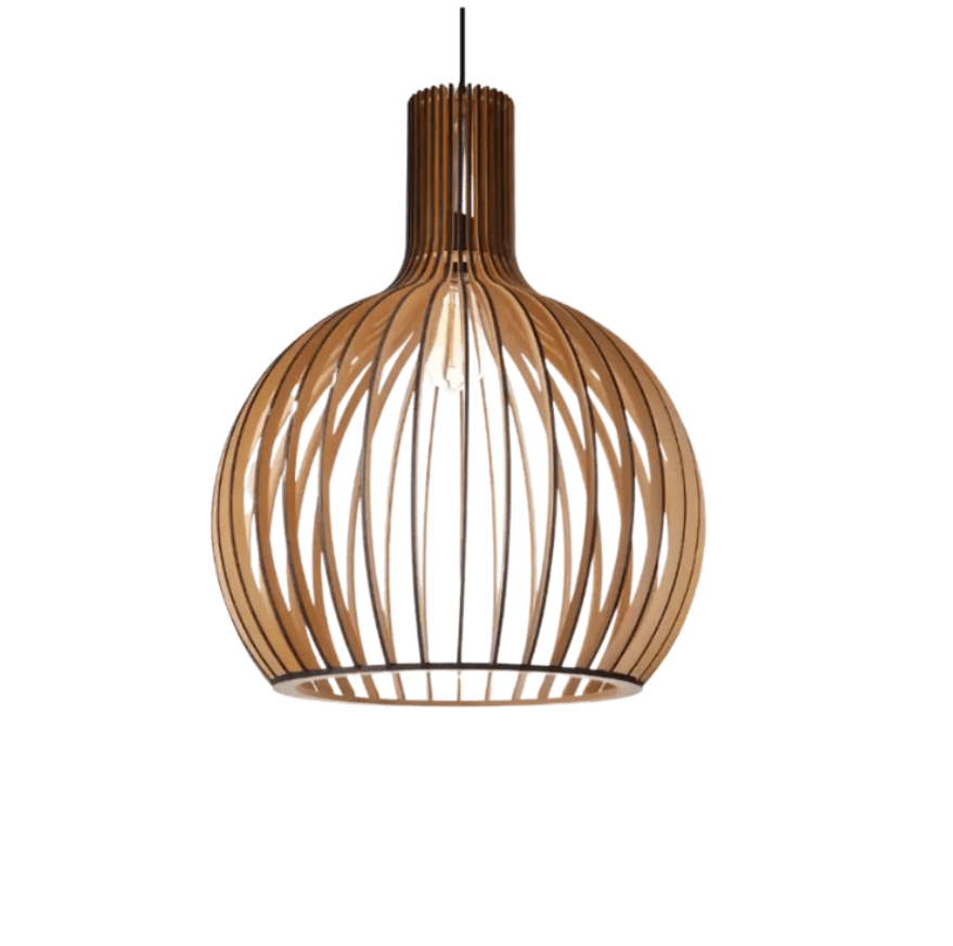 Lampa Wisząca Z Drewnianymi Lamelami Kompatybilna Z Żarówkami E27