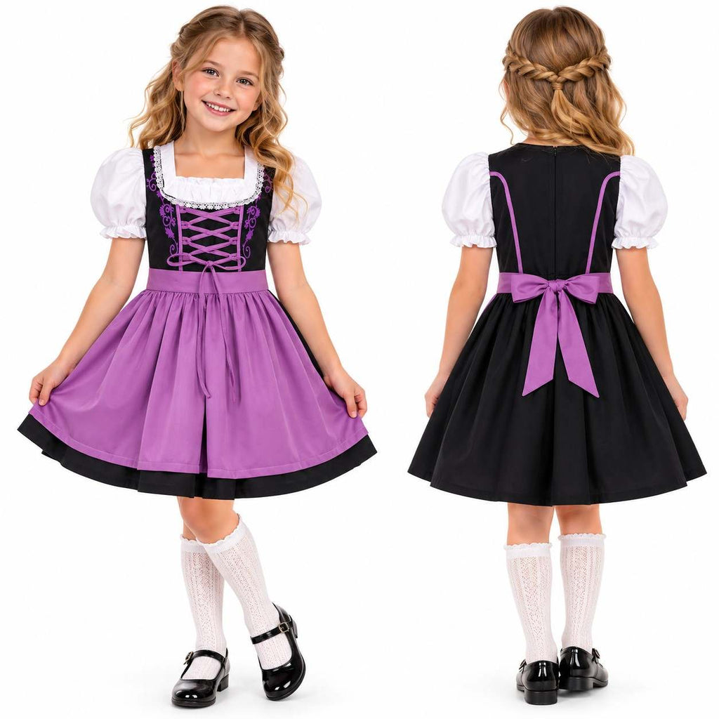 Dziecięce Dirndl dla Dziewczynek - Mieszanka Bawełny i Poliestru z Fartuszkiem i Sznurowaniem