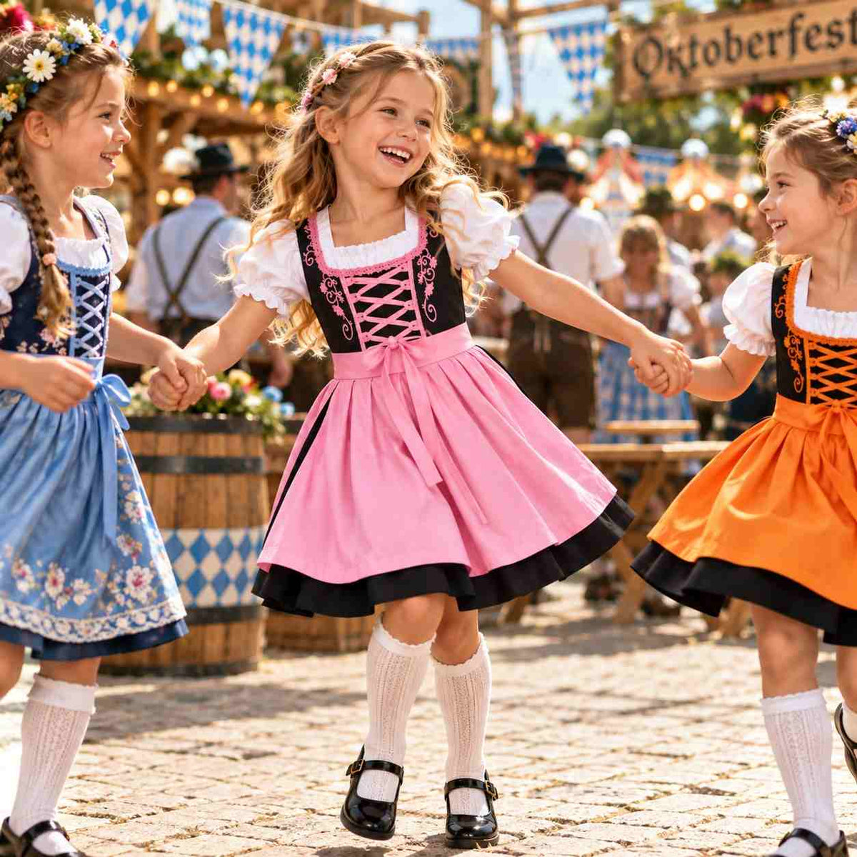 Dziecięce Dirndl dla Dziewczynek - Mieszanka Bawełny i Poliestru z Fartuszkiem i Sznurowaniem