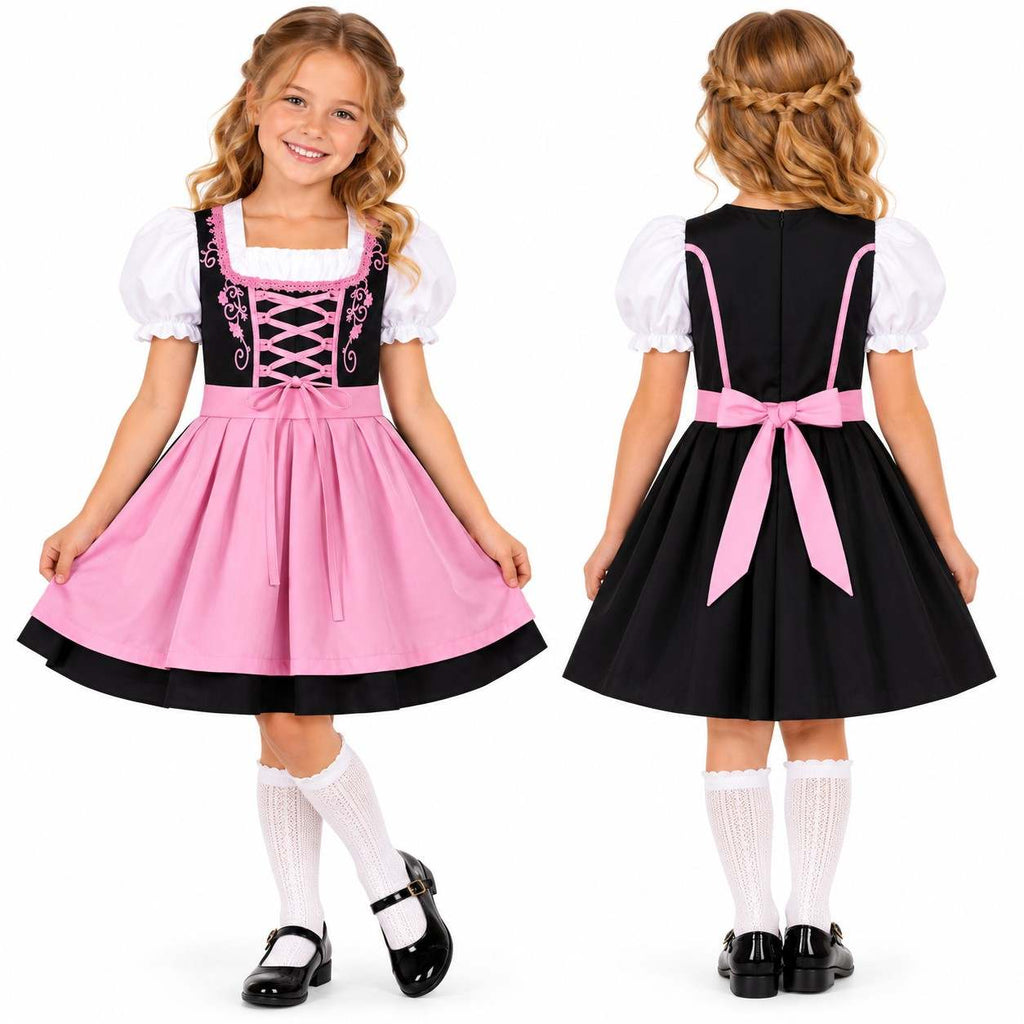Dziecięce Dirndl dla Dziewczynek - Mieszanka Bawełny i Poliestru z Fartuszkiem i Sznurowaniem