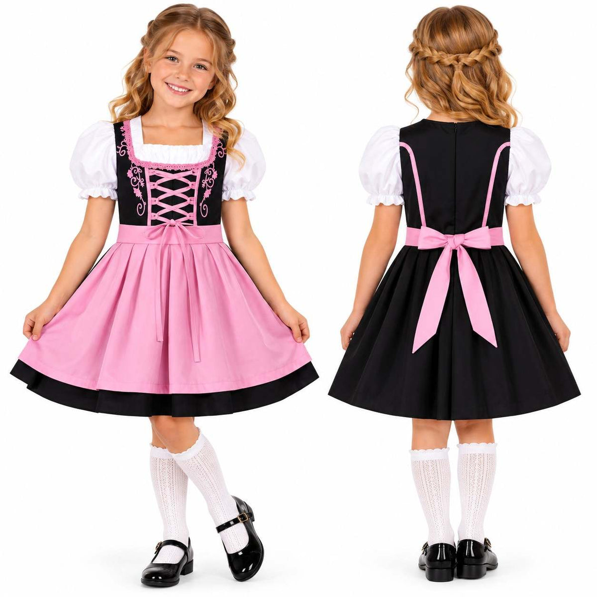 Dziecięce Dirndl dla Dziewczynek - Mieszanka Bawełny i Poliestru z Fartuszkiem i Sznurowaniem