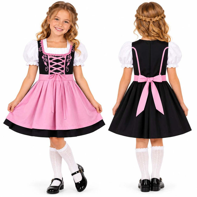 Dziecięce Dirndl dla Dziewczynek - Mieszanka Bawełny i Poliestru z Fartuszkiem i Sznurowaniem