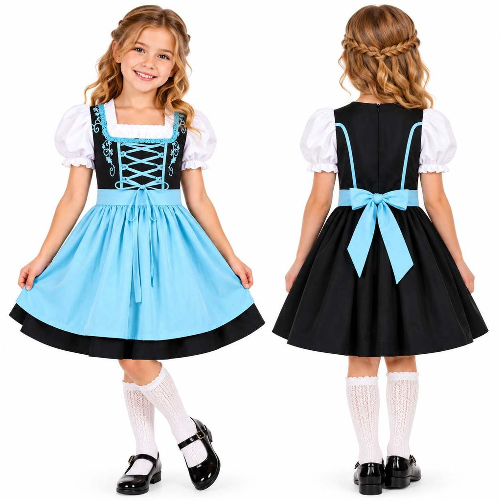 Dziecięce Dirndl dla Dziewczynek - Mieszanka Bawełny i Poliestru z Fartuszkiem i Sznurowaniem