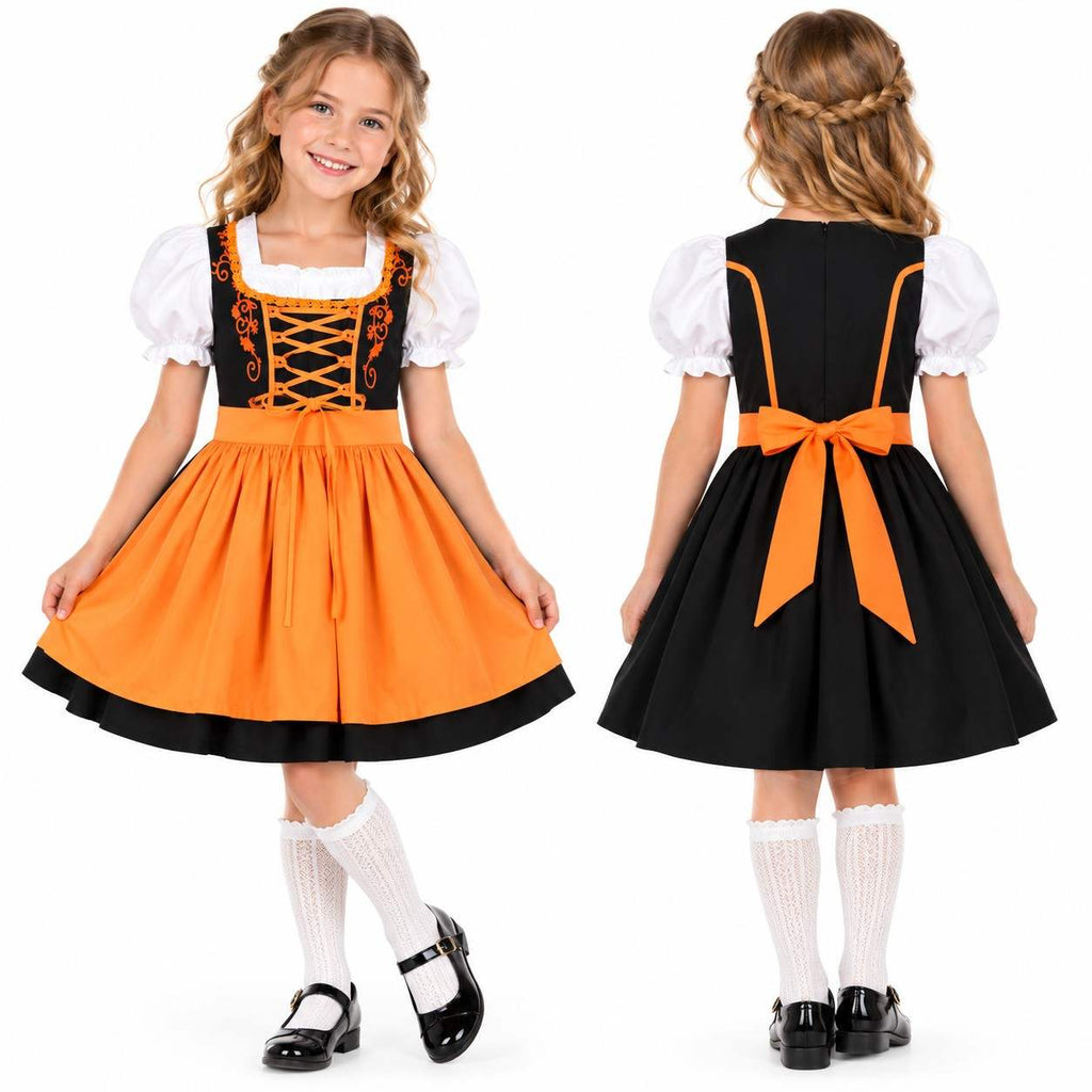 Dziecięce Dirndl dla Dziewczynek - Mieszanka Bawełny i Poliestru z Fartuszkiem i Sznurowaniem
