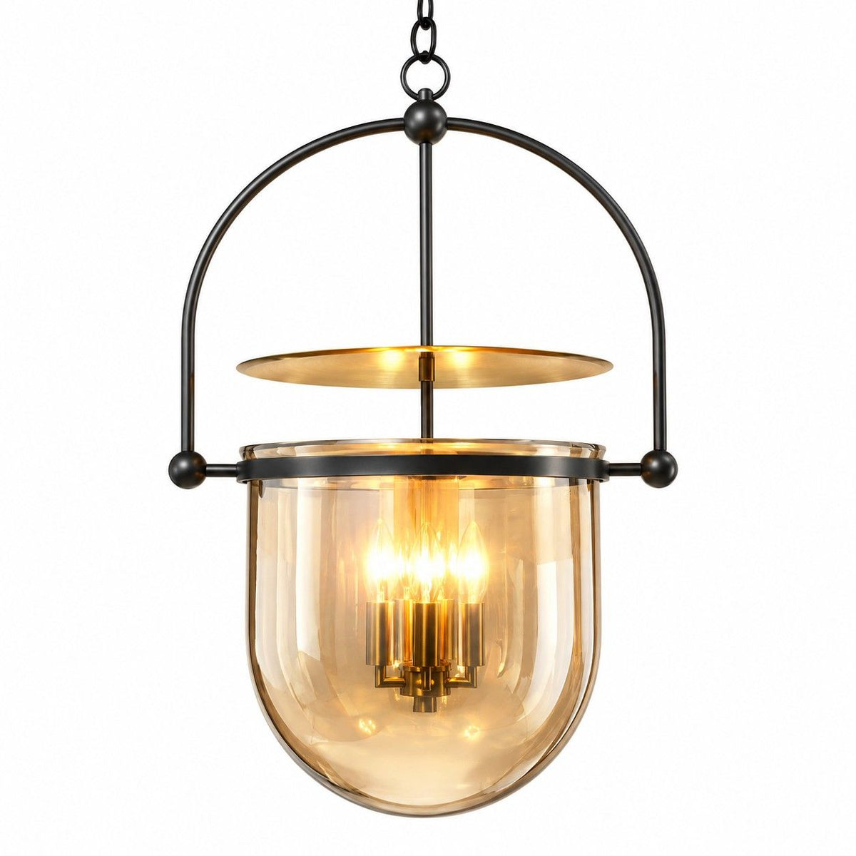 Lampa Wisząca 3-Punktowa | Kopułowe Klosze Szklane | Czarna i Mosiężna Rama