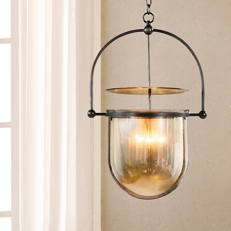 Lampa Wisząca 3-Punktowa | Kopułowe Klosze Szklane | Czarna i Mosiężna Rama