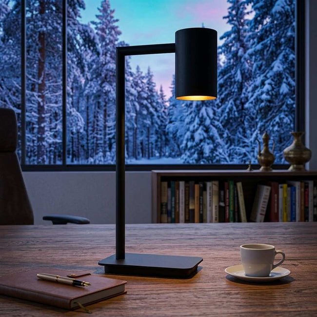 Metalowa Lampa Stołowa z Oprawą GU10 – Czarno-Złote Wykończenie