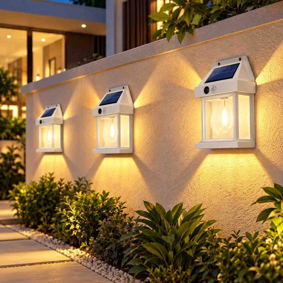 Solarna Lampa Ogrodowa Ścienna - Ciepłe Białe LED i Obudowa do Użytku Zewnętrznego