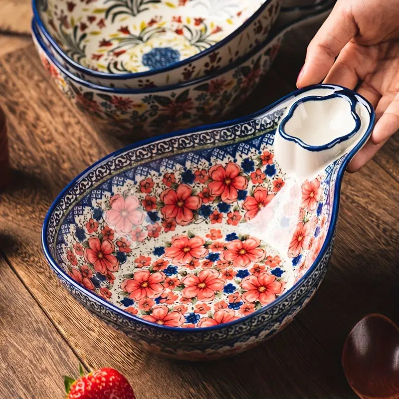 Ceramiczna Miska Z Wbudowaną Przegródką Na Sos – Ceramika, Wielokolorowa