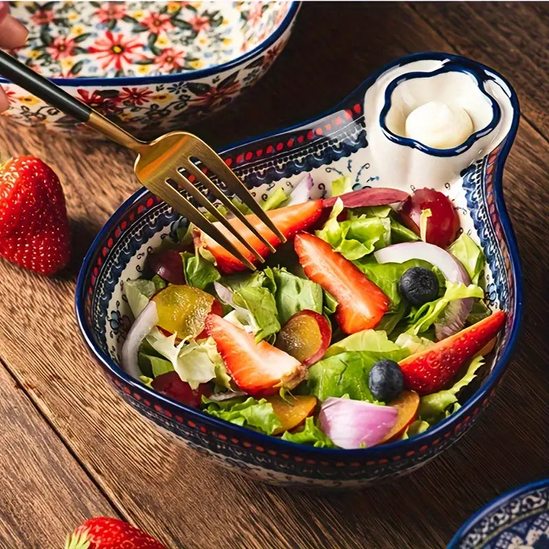 Ceramiczna Miska Z Wbudowaną Przegródką Na Sos – Ceramika, Wielokolorowa