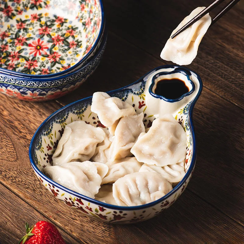 Ceramiczna Miska Z Wbudowaną Przegródką Na Sos – Ceramika, Wielokolorowa