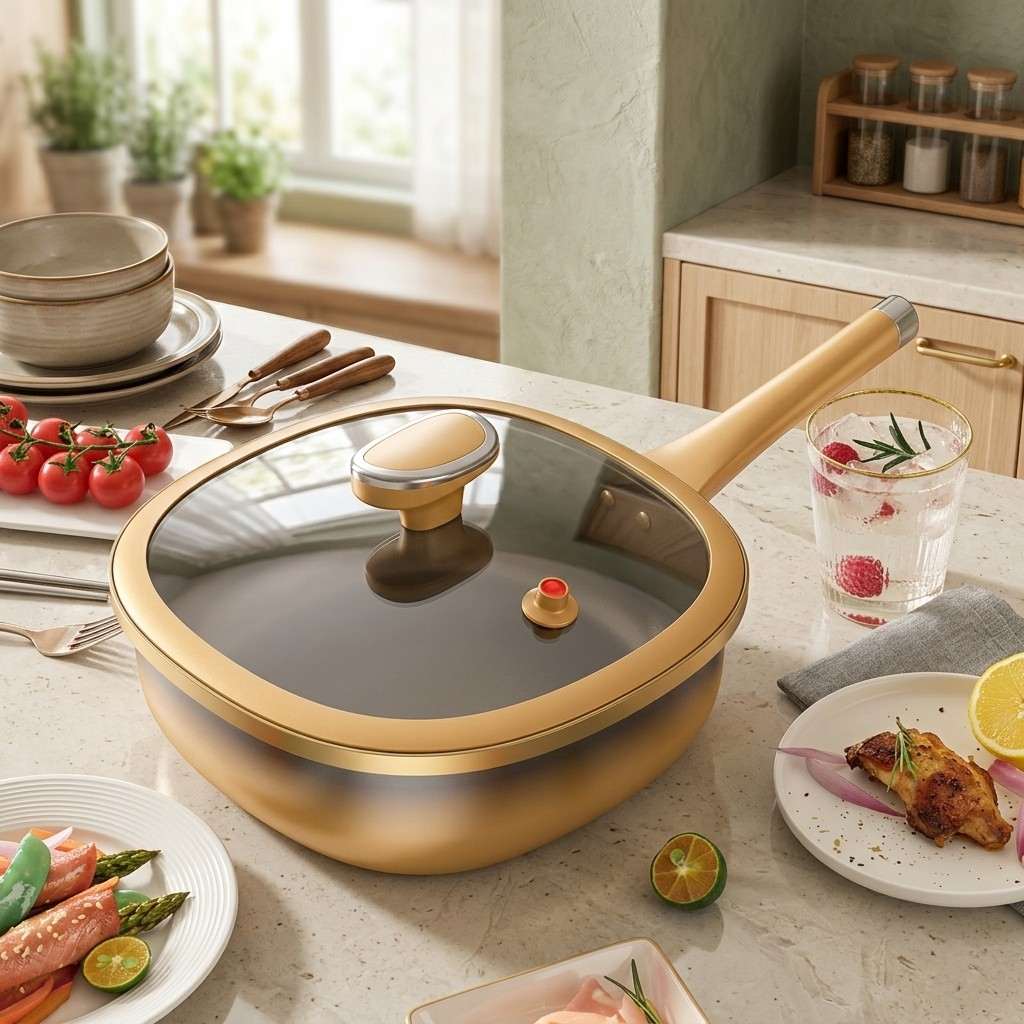Wok z Powłoką Nieprzywierającą ze Szklaną Pokrywką – Wielowarstwowe Dno